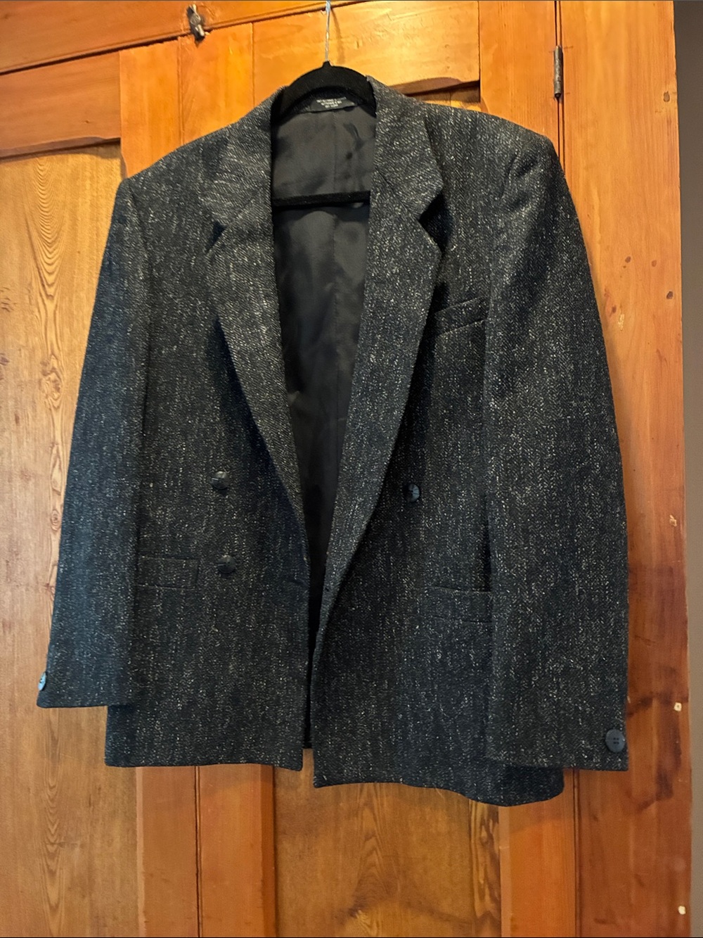 Men's Charcoal Tweed Double-Breasted Blazer